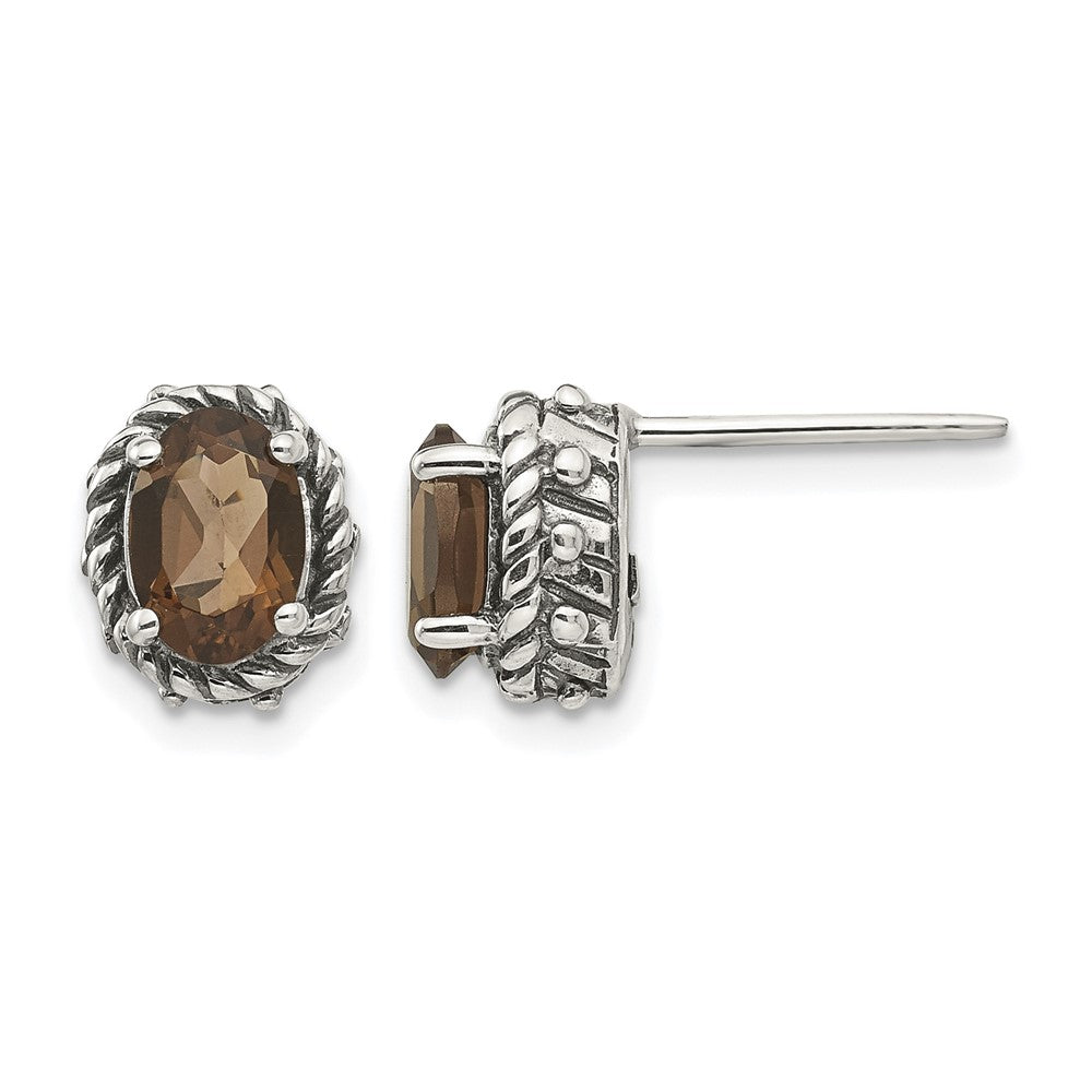 Sterling Silver Antiqued Smoky Quartz Earrings