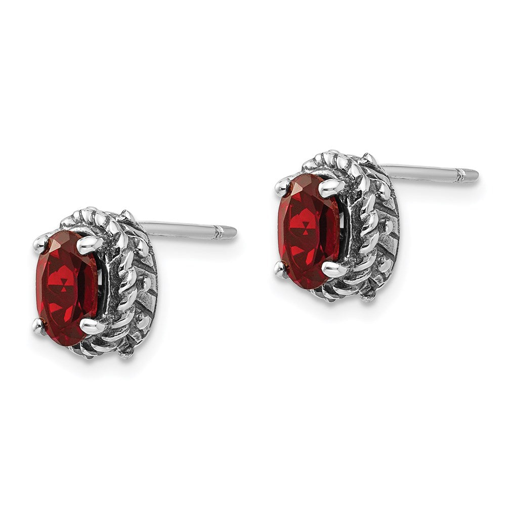 Sterling Silver Antiqued Garnet Earrings