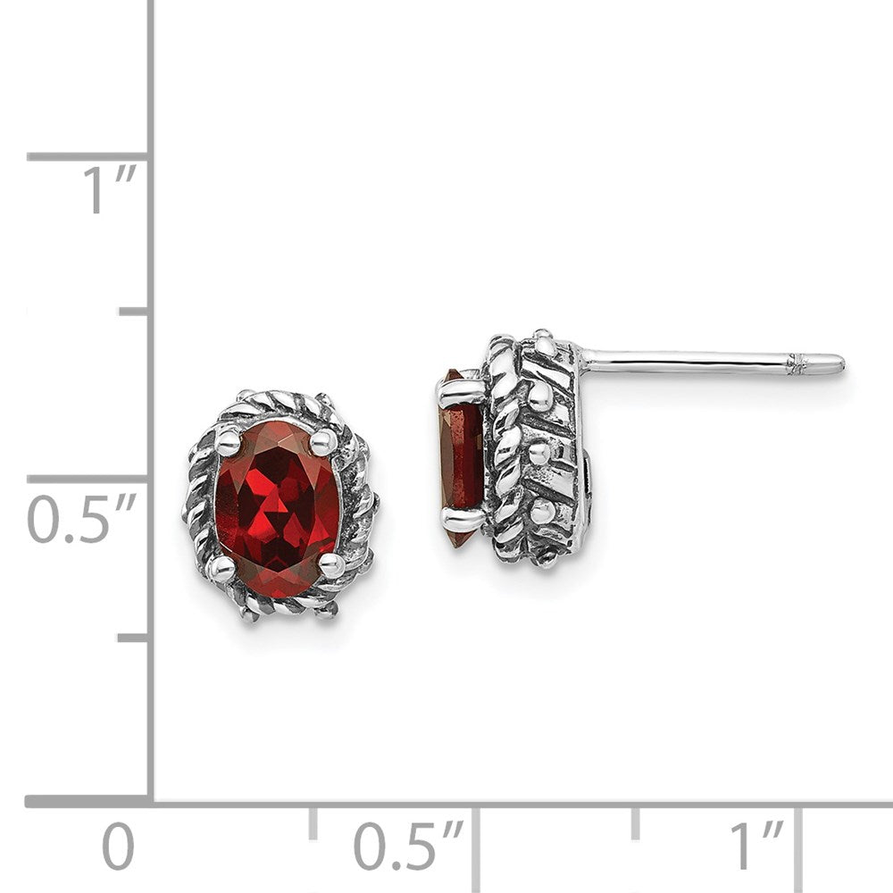 Sterling Silver Antiqued Garnet Earrings