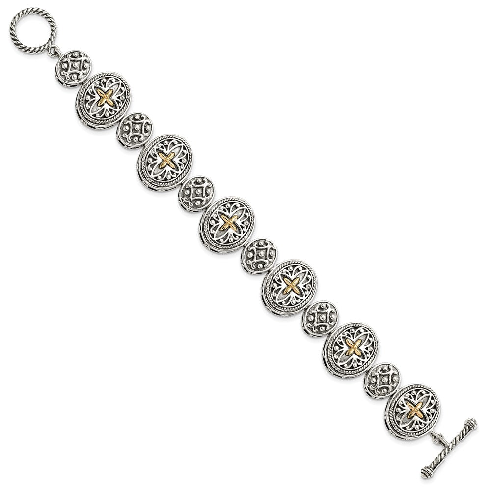 Sterling Silver Antiqued w/14k 8in Bracelet
