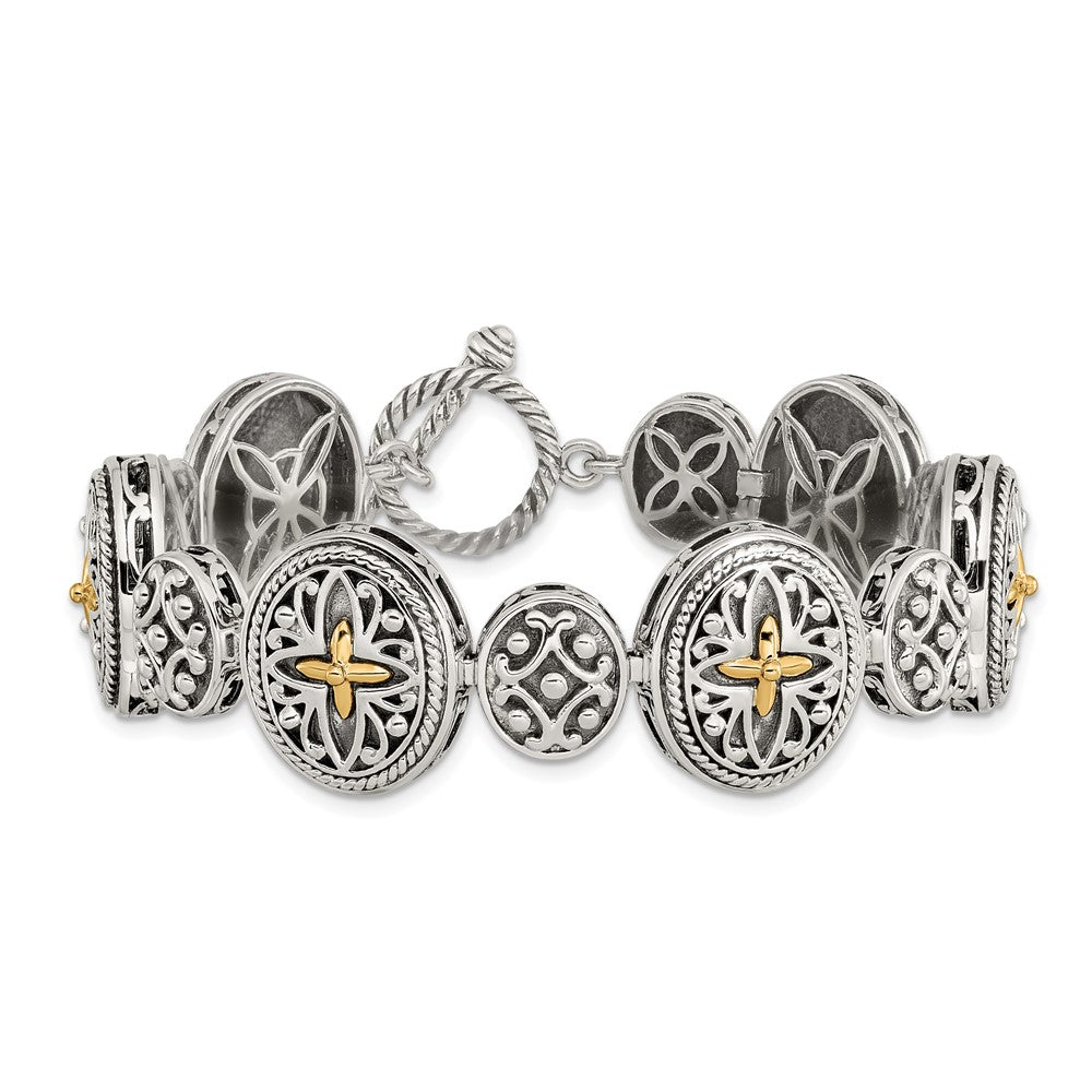 Sterling Silver Antiqued w/14k 8in Bracelet
