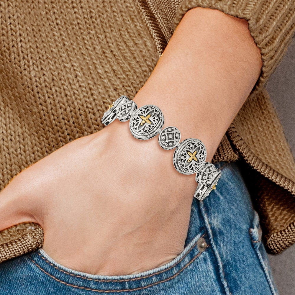Sterling Silver Antiqued w/14k 8in Bracelet