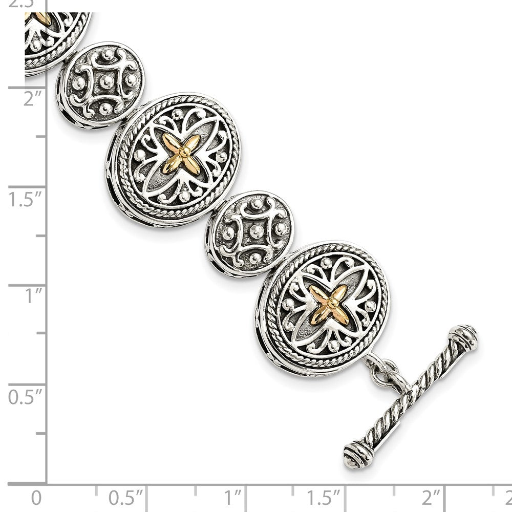 Sterling Silver Antiqued w/14k 8in Bracelet