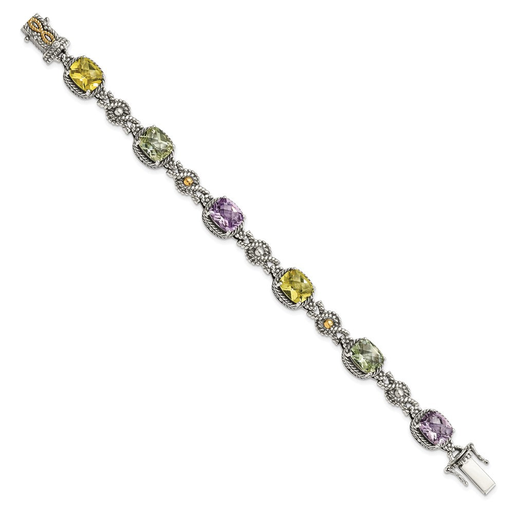 Sterling Silver Antiqued w/14k Pink/Green/Lemon Quartz Bracelet