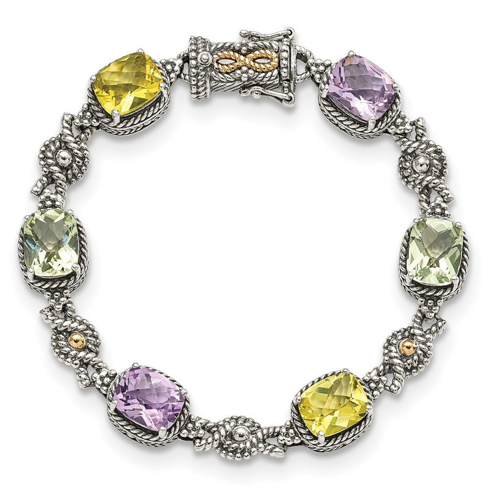 Sterling Silver Antiqued w/14k Pink/Green/Lemon Quartz Bracelet