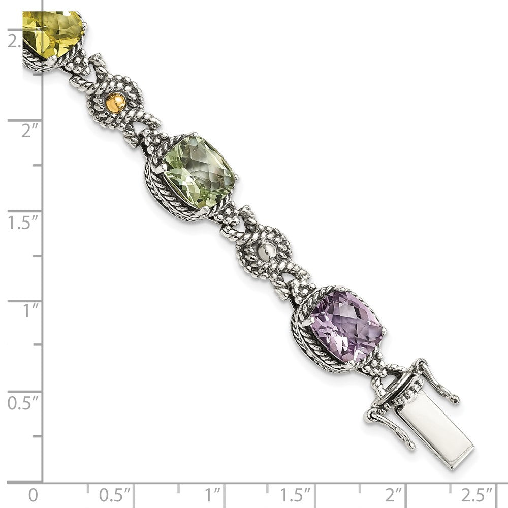Sterling Silver Antiqued w/14k Pink/Green/Lemon Quartz Bracelet