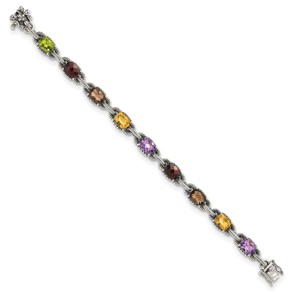 Sterling Silver Antiqued Amy/Citrine/Garnet/Peridot/Smky Quartz Bracelet