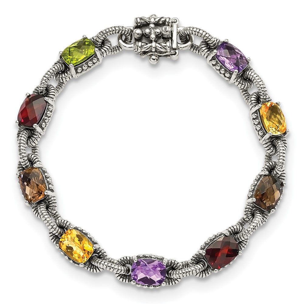 Sterling Silver Antiqued Amy/Citrine/Garnet/Peridot/Smky Quartz Bracelet