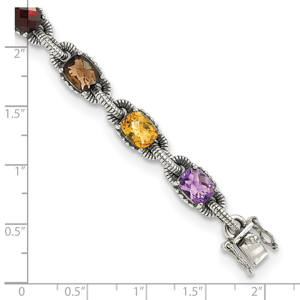 Sterling Silver Antiqued Amy/Citrine/Garnet/Peridot/Smky Quartz Bracelet