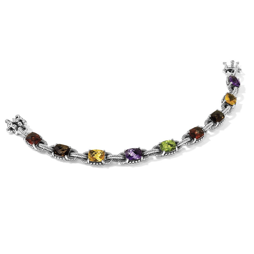 Sterling Silver Antiqued Amy/Citrine/Garnet/Peridot/Smky Quartz Bracelet