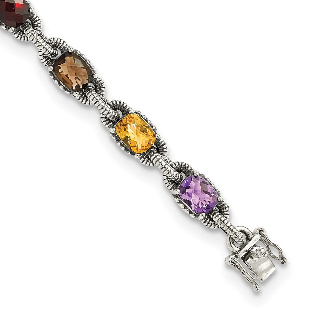 Sterling Silver Antiqued Amy/Citrine/Garnet/Peridot/Smky Quartz Bracelet