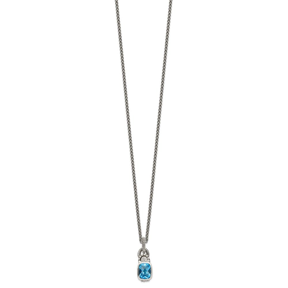 Sterling Silver Antiqued Sky Blue Topaz & Diamond Necklace