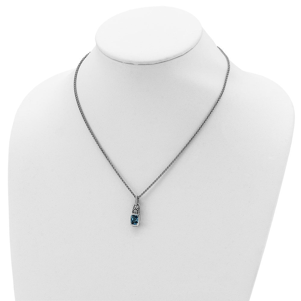Sterling Silver Antiqued Sky Blue Topaz & Diamond Necklace