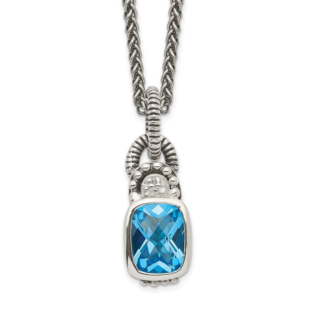 Sterling Silver Antiqued Sky Blue Topaz & Diamond Necklace