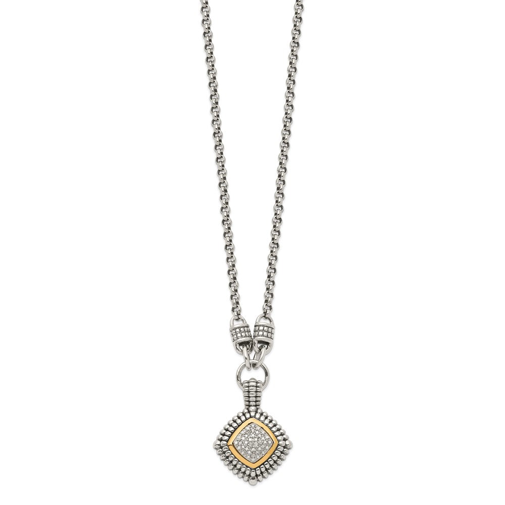Sterling Silver Antiqued w/14k Diamond Necklace