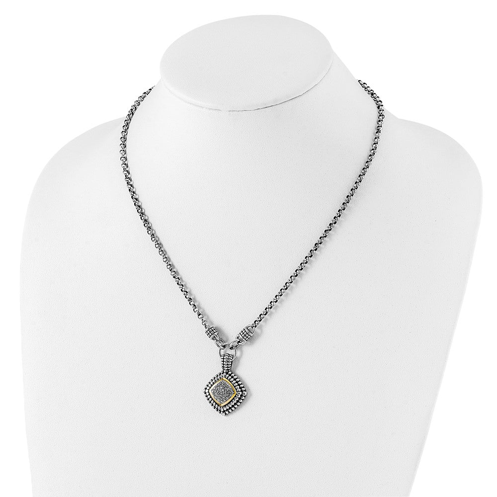 Sterling Silver Antiqued w/14k Diamond Necklace