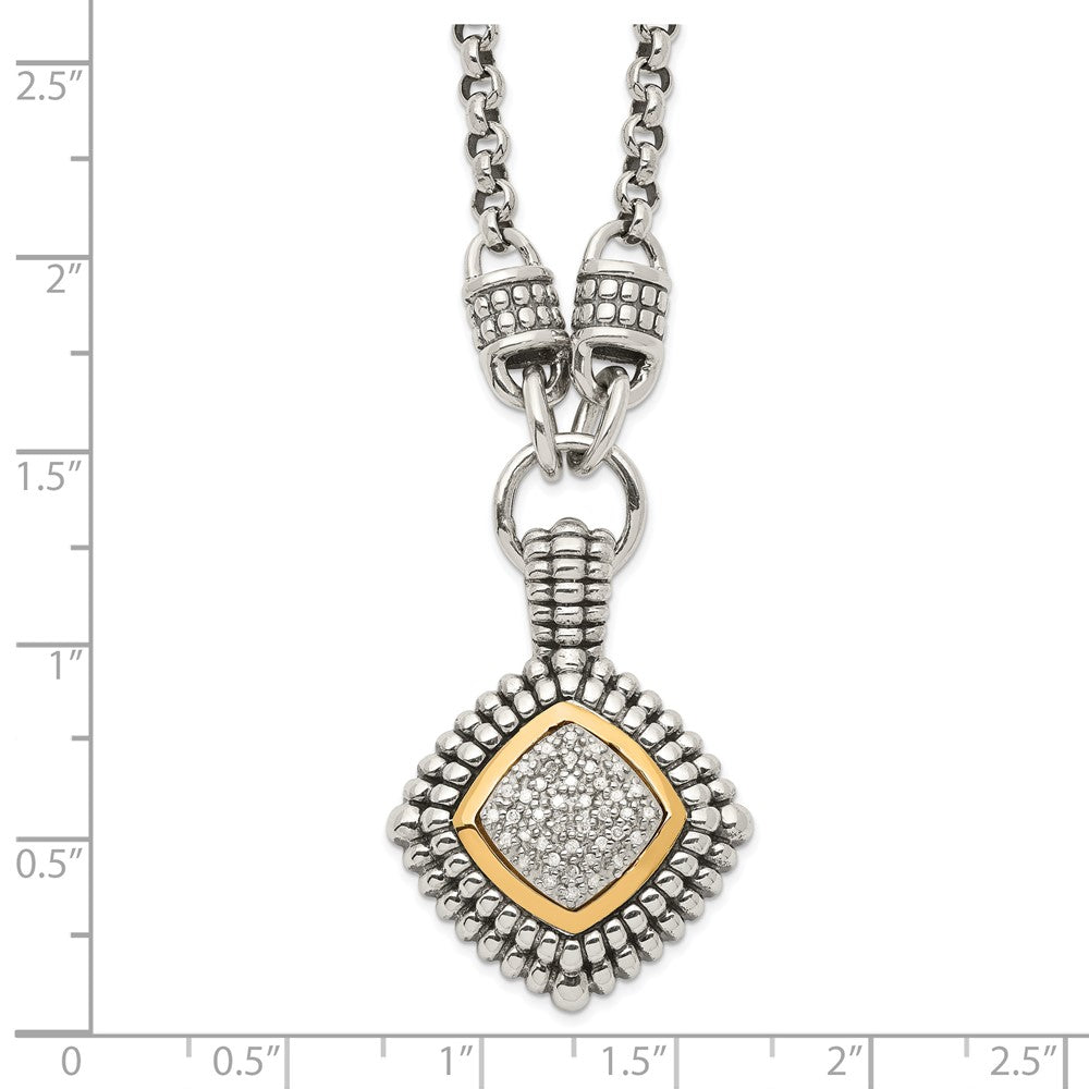 Sterling Silver Antiqued w/14k Diamond Necklace