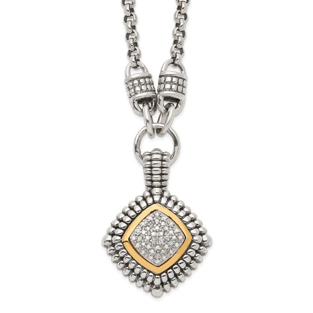 Sterling Silver Antiqued w/14k Diamond Necklace