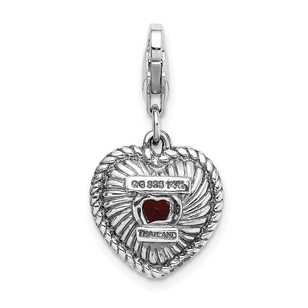 Sterling Silver w/14k Garnet Antiqued Charm