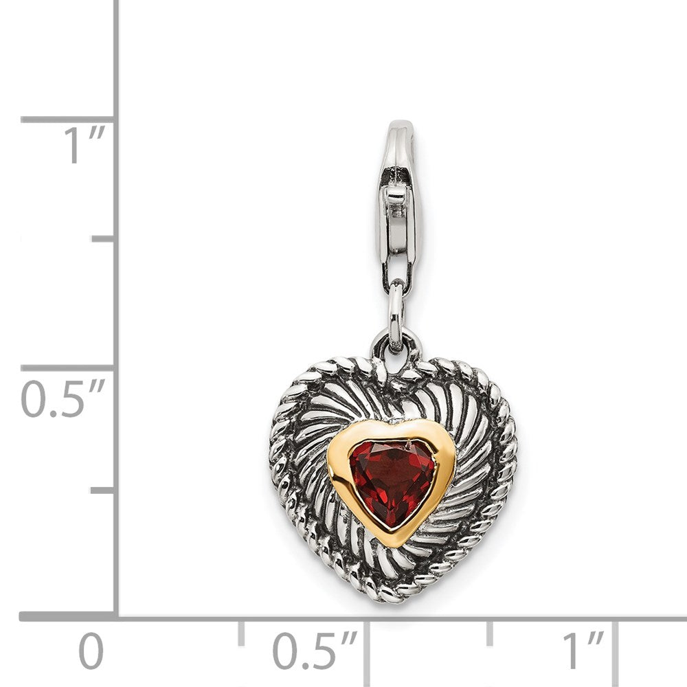 Sterling Silver w/14k Garnet Antiqued Charm