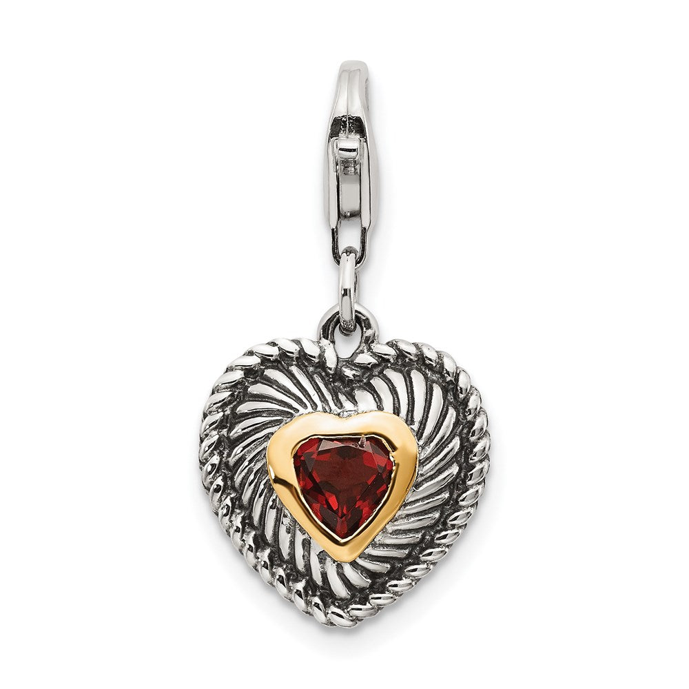 Sterling Silver w/14k Garnet Antiqued Charm