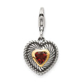 Sterling Silver w/14k Garnet Antiqued Charm