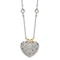 Sterling Silver Rhodium-plated w/14k Diamond Vintage Heart Necklace