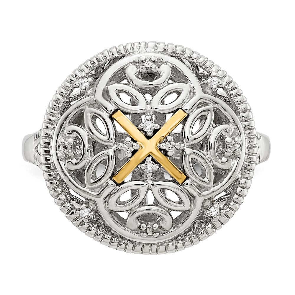 Sterling Silver Rhodium-plated w/14k Diamond Vintage Ring