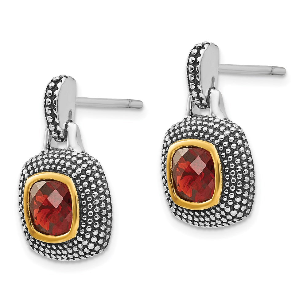 Sterling Silver w/Gold-tone Flash Gold-plated Garnet Earrings