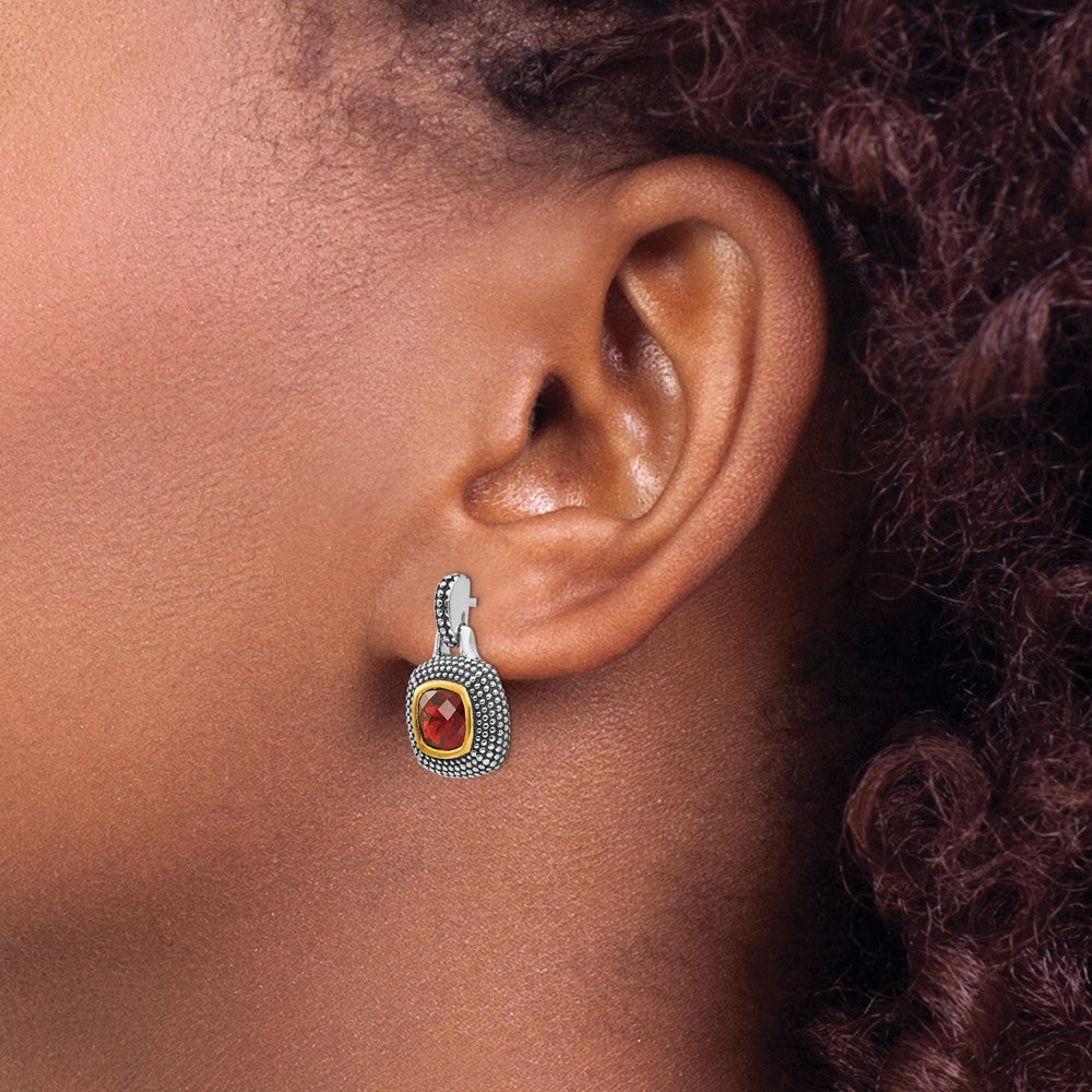 Sterling Silver w/Gold-tone Flash Gold-plated Garnet Earrings
