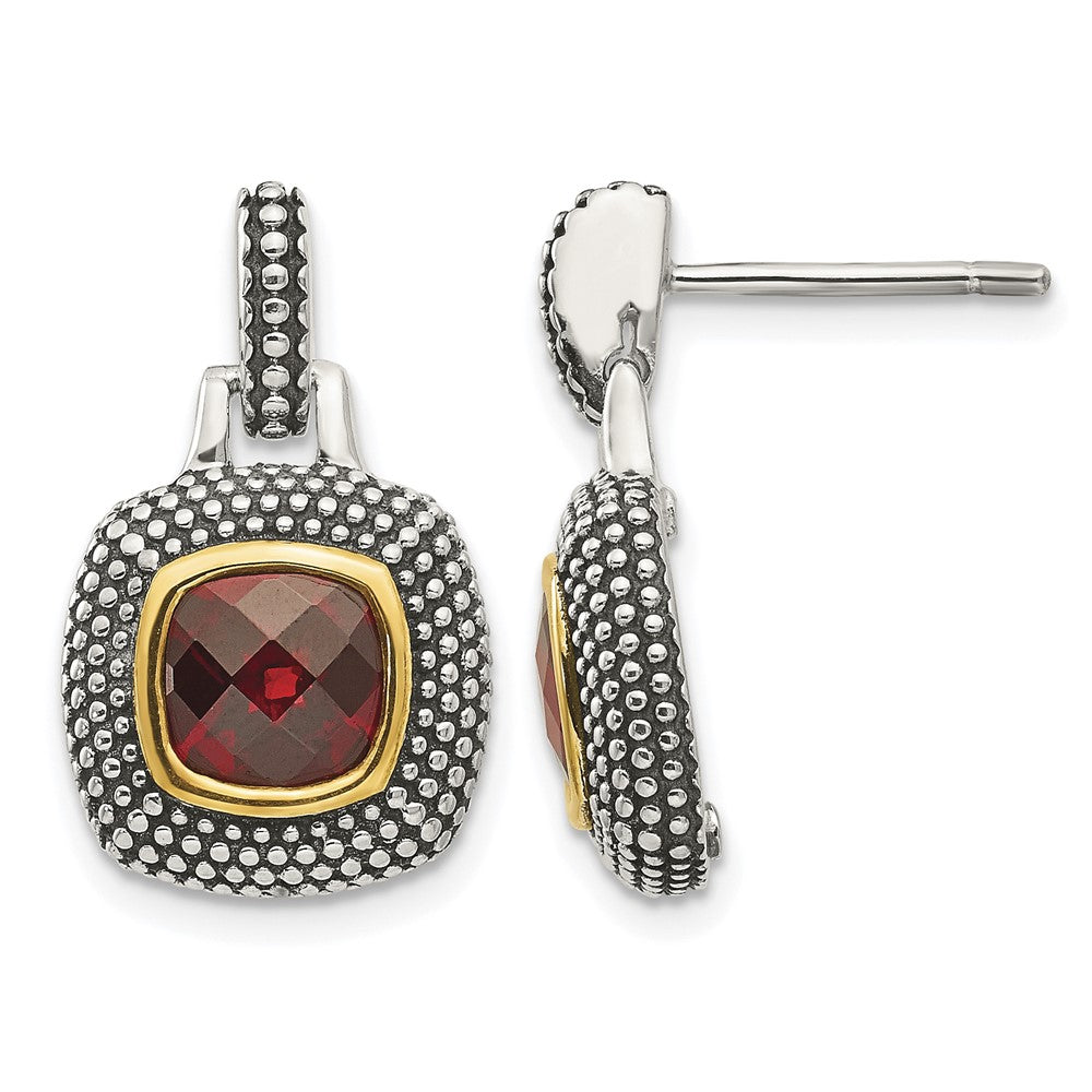 Sterling Silver w/Gold-tone Flash Gold-plated Garnet Earrings