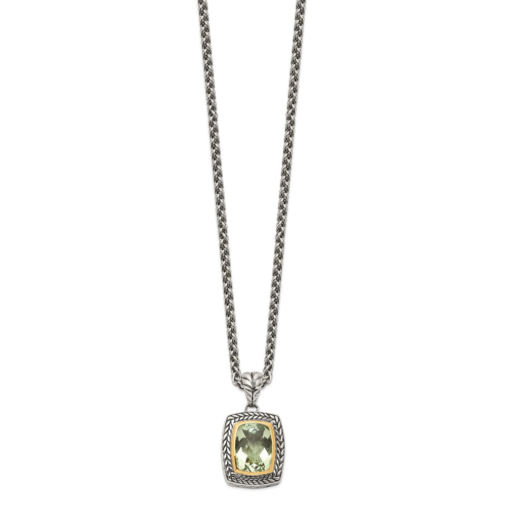 Sterling Silver Antiqued w/14k Green Quartz Necklace