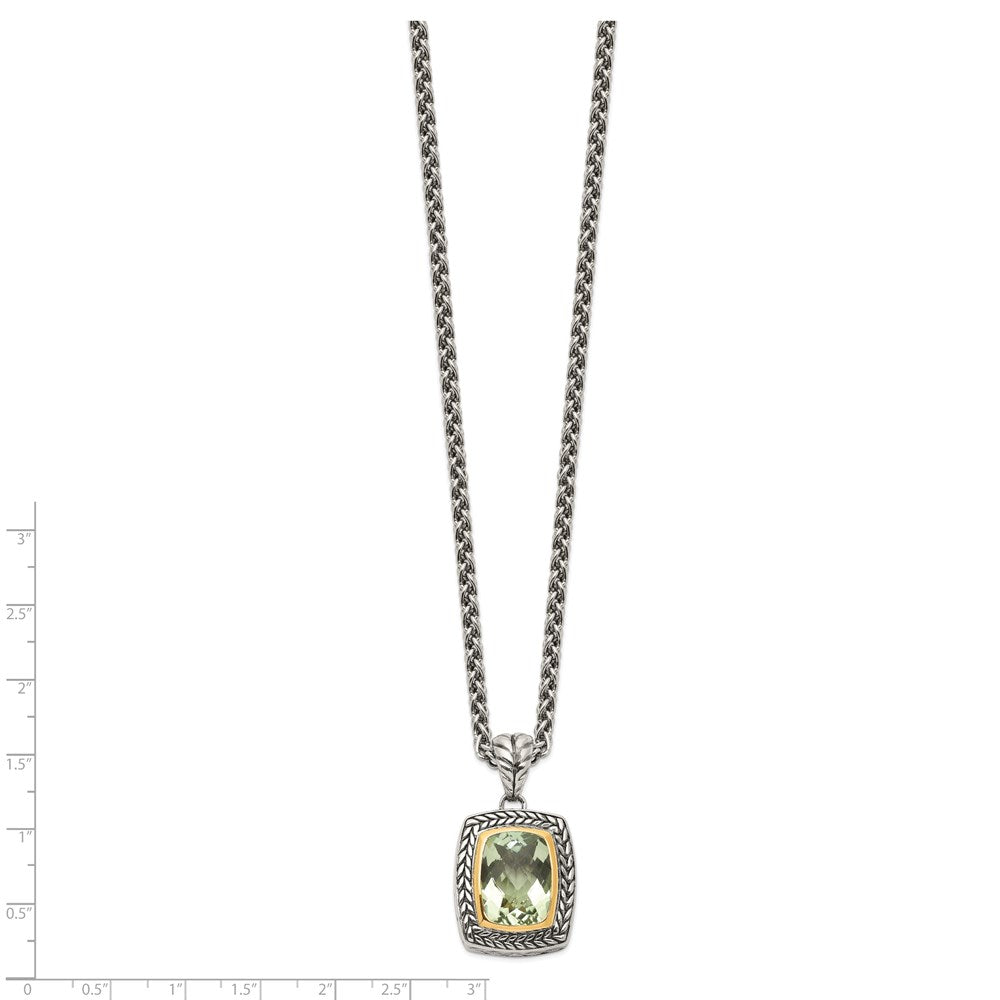 Sterling Silver Antiqued w/14k Green Quartz Necklace