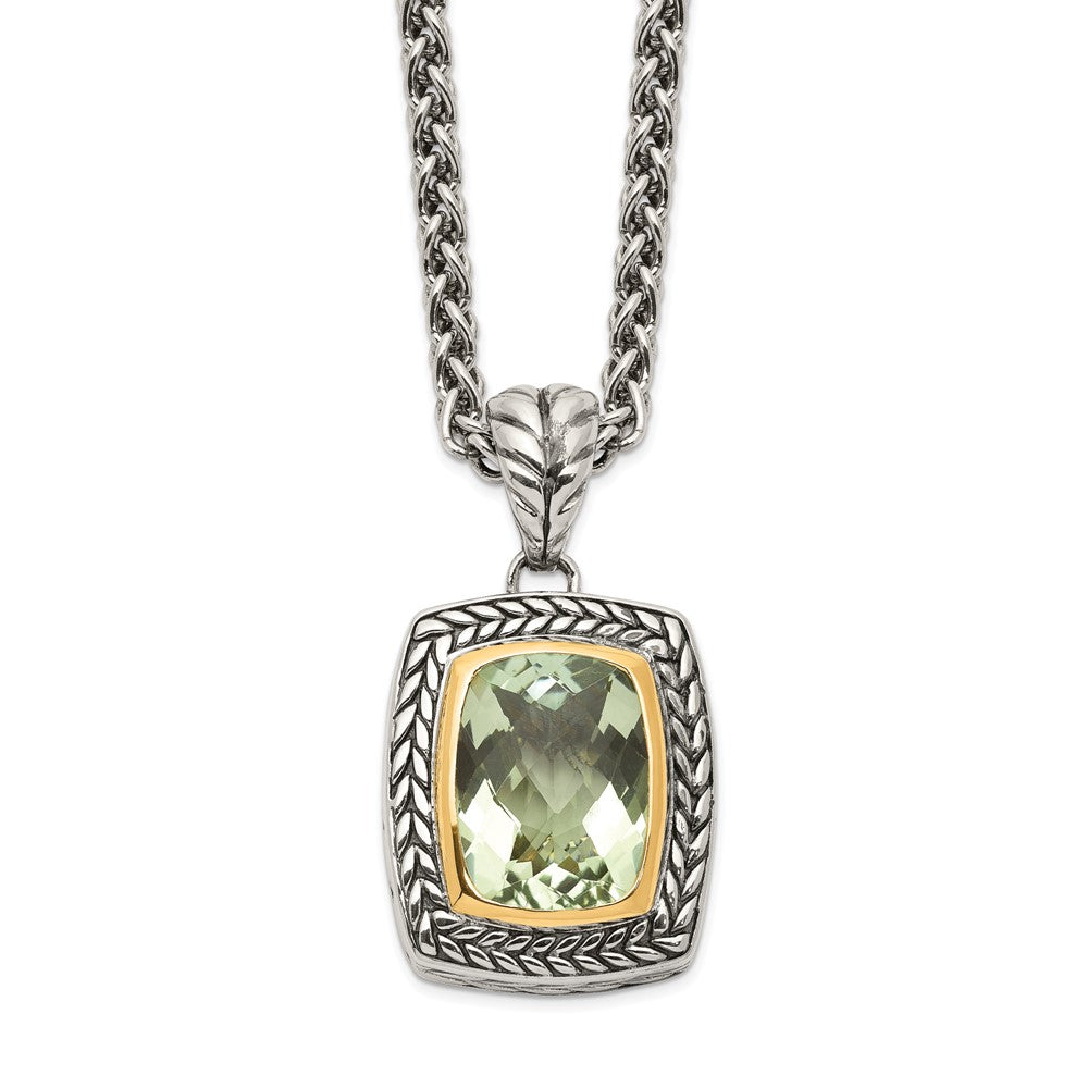 Sterling Silver Antiqued w/14k Green Quartz Necklace