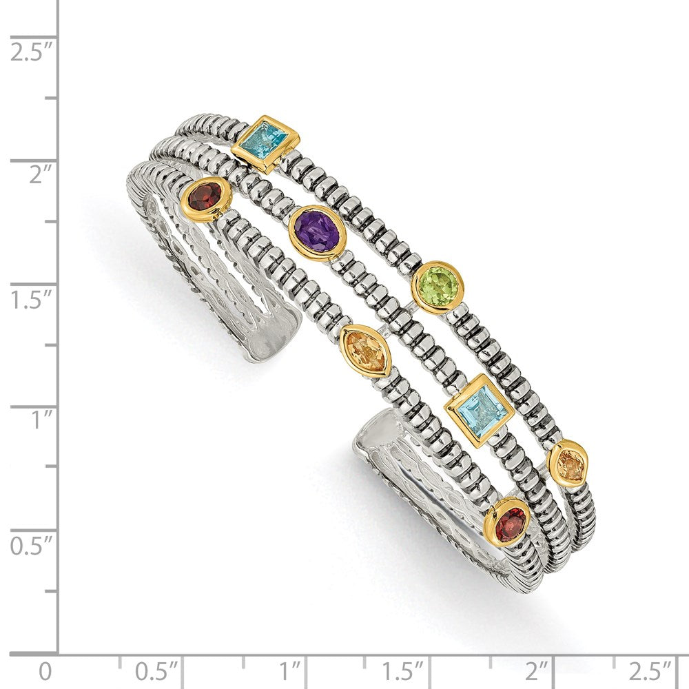 Sterling Silver Antiqued w/14k 1.74tw Gemstone Cuff Bracelet