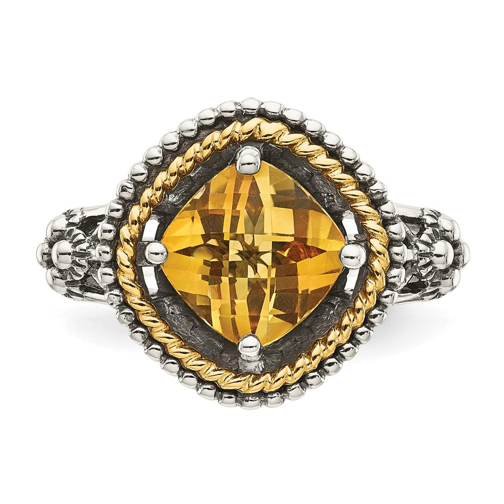 Sterling Silver Antiqued w/14k Citrine Ring
