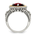 Sterling Silver Antiqued w/14k Garnet Ring