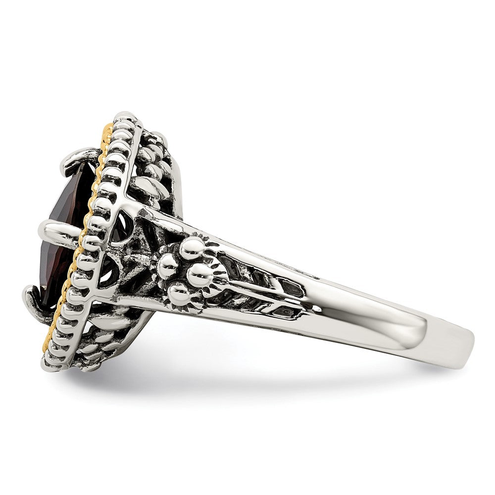 Sterling Silver Antiqued w/14k Garnet Ring