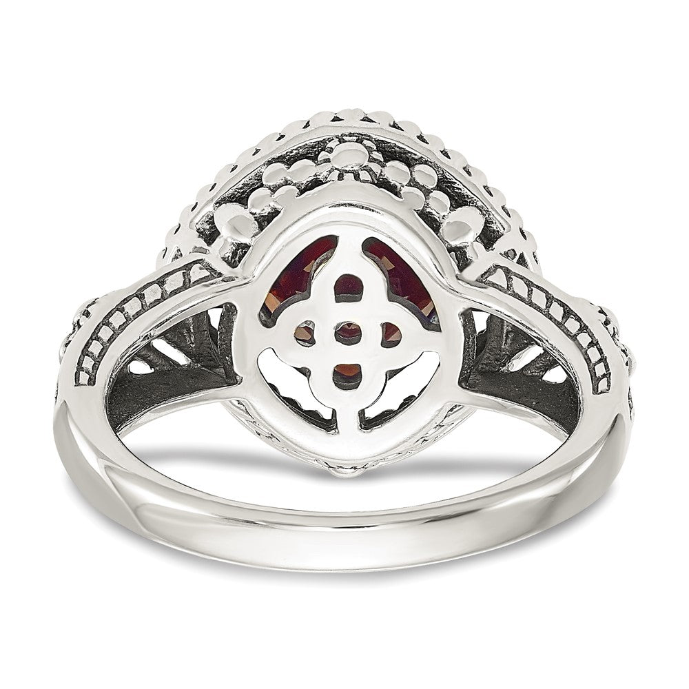 Sterling Silver Antiqued w/14k Garnet Ring