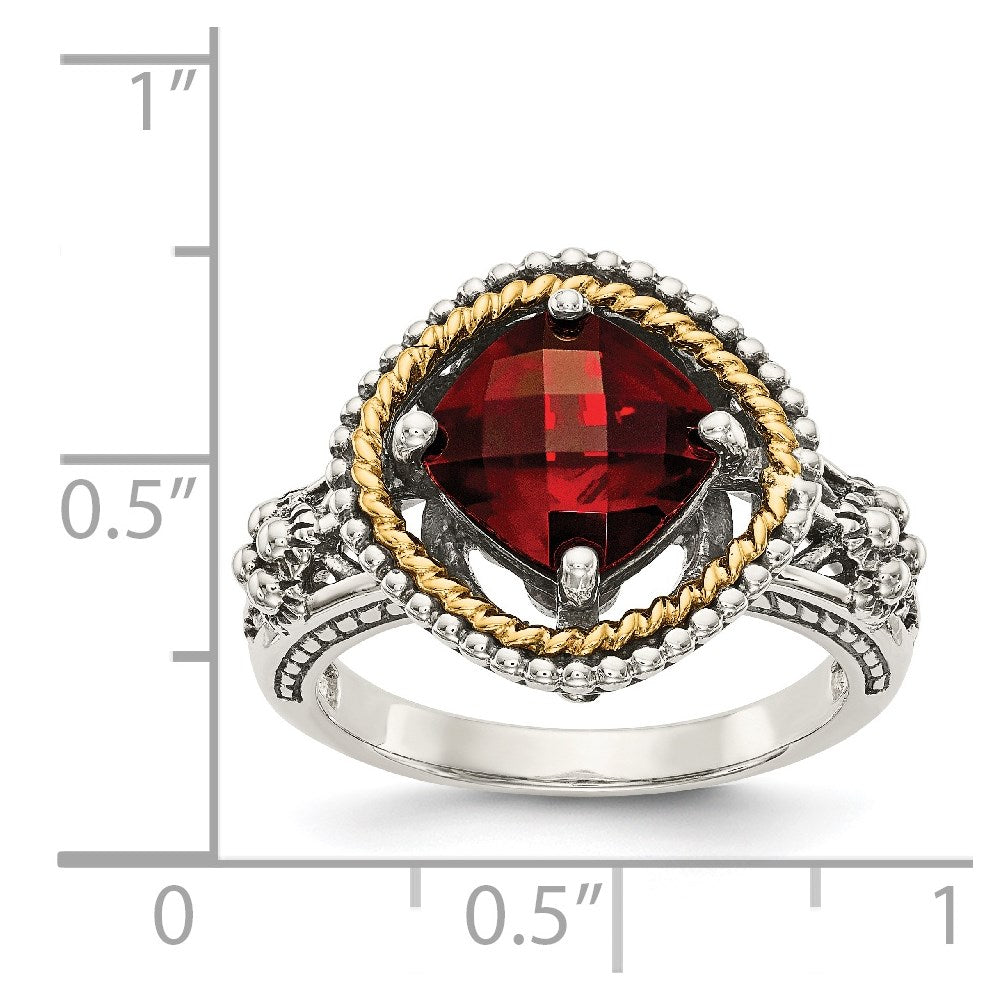 Sterling Silver Antiqued w/14k Garnet Ring