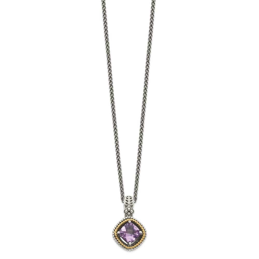 Sterling Silver Antiqued w/14k Amethyst Necklace
