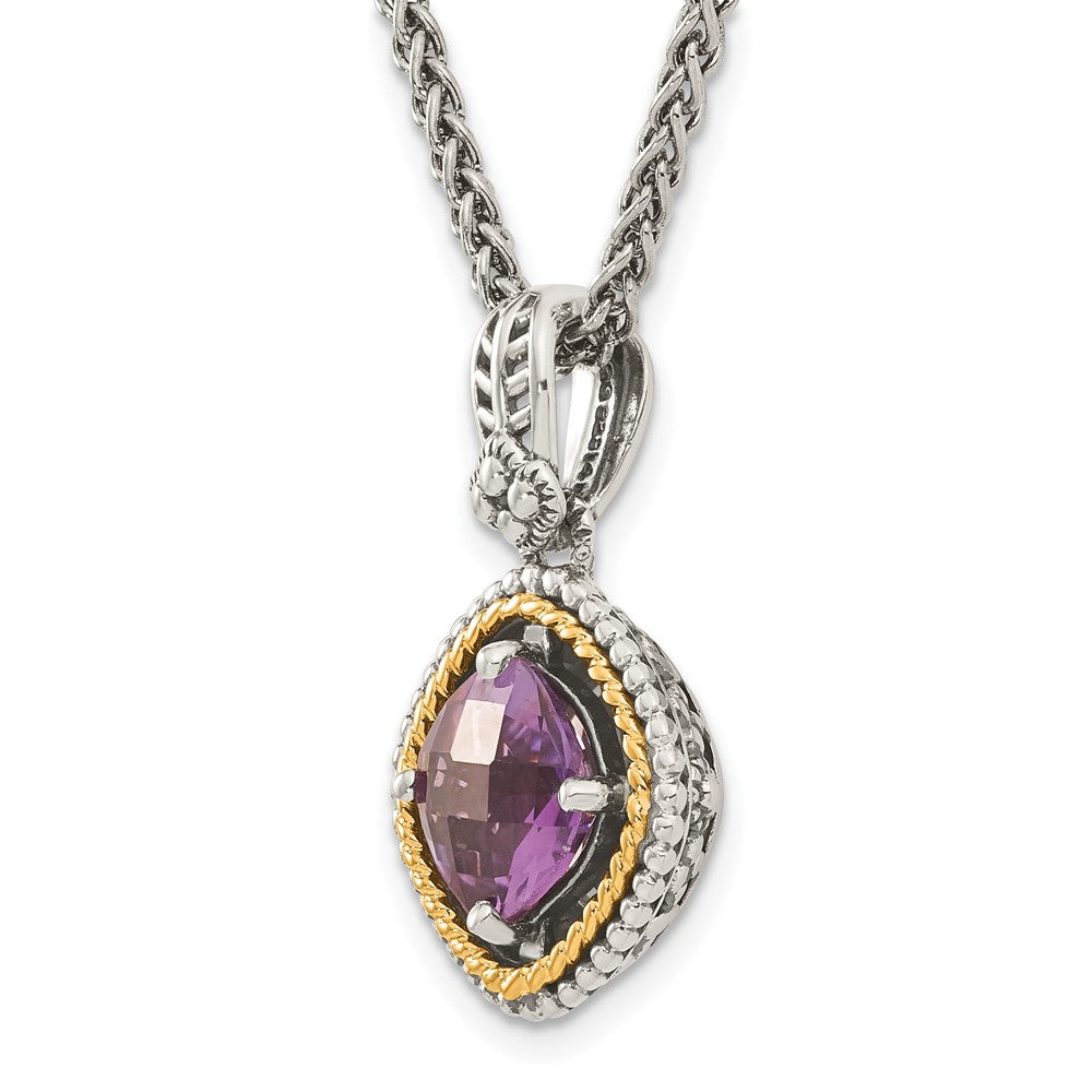 Sterling Silver Antiqued w/14k Amethyst Necklace