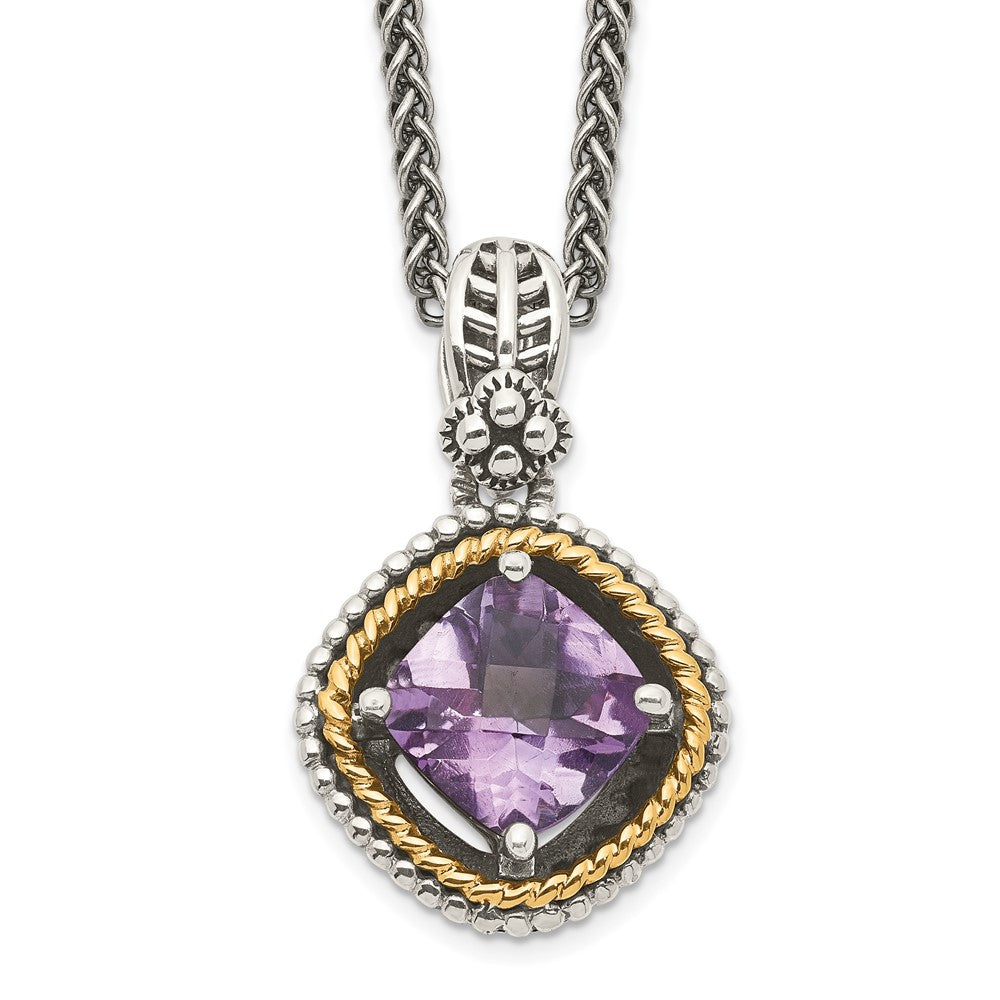 Sterling Silver Antiqued w/14k Amethyst Necklace