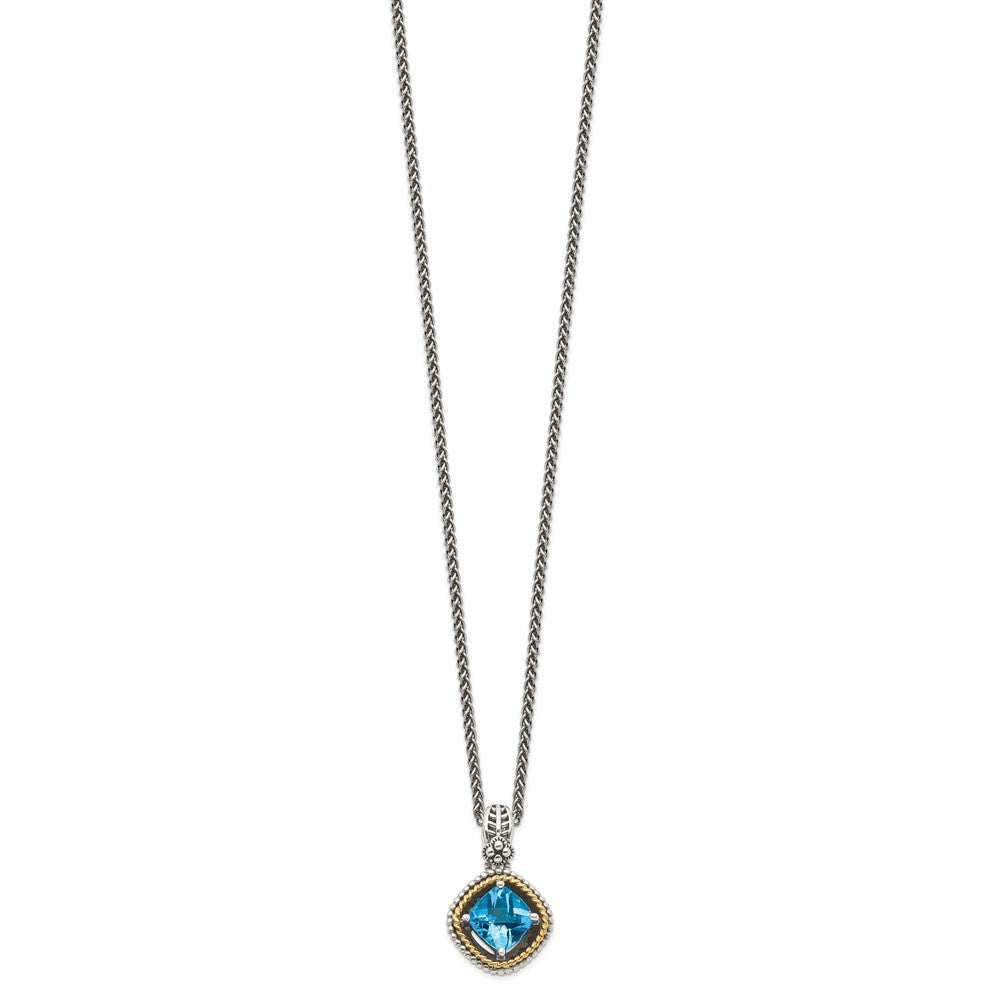 Sterling Silver Antiqued w/14k Swiss Blue Topaz Necklace