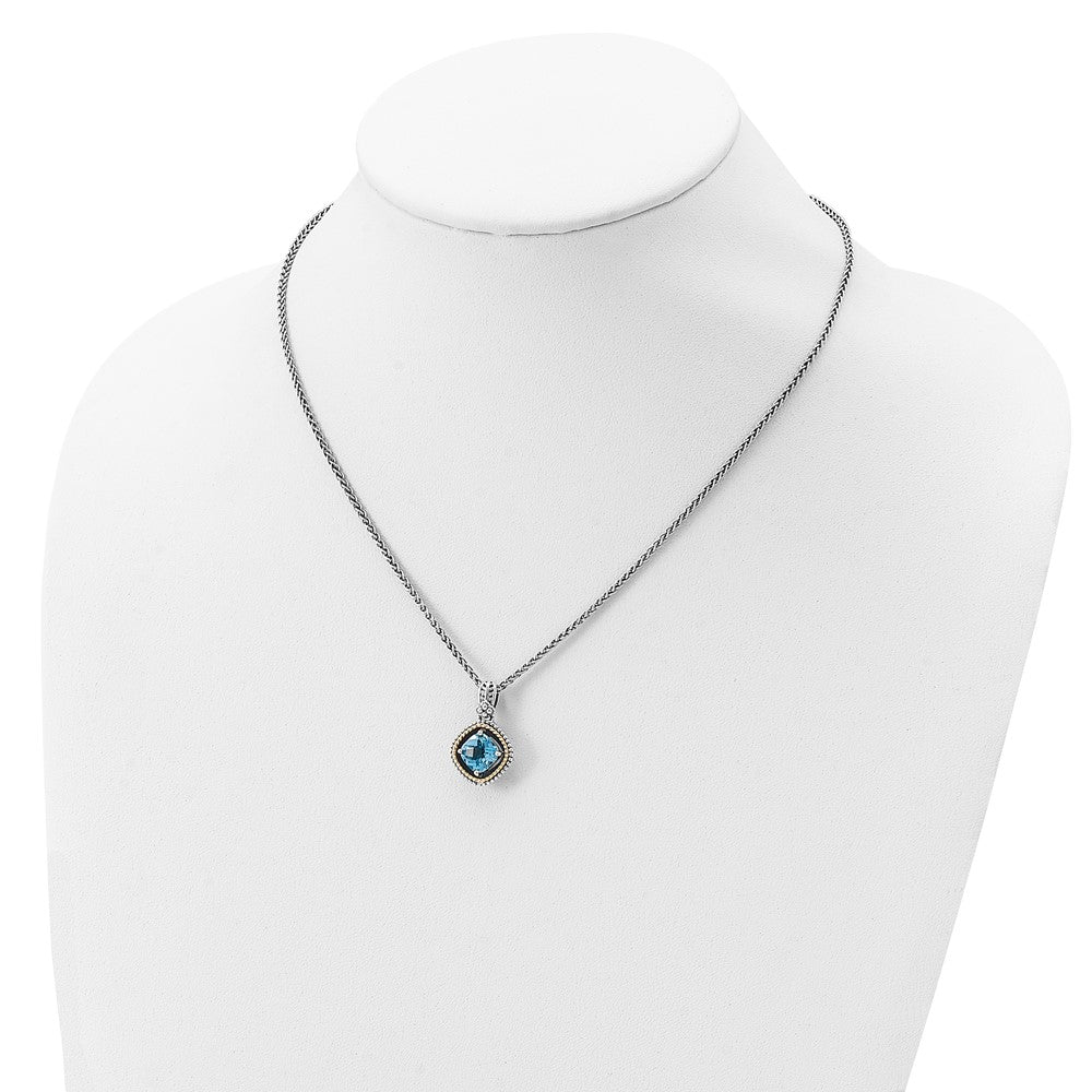 Sterling Silver Antiqued w/14k Swiss Blue Topaz Necklace