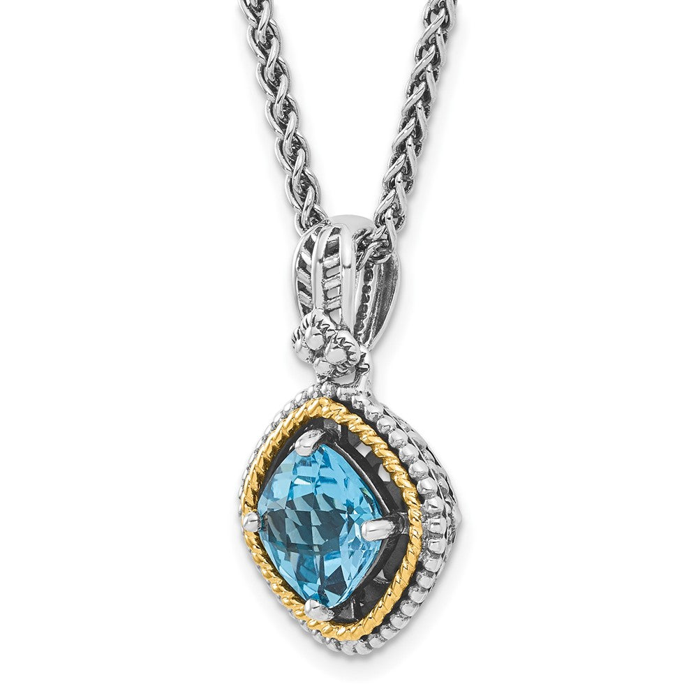 Sterling Silver Antiqued w/14k Swiss Blue Topaz Necklace