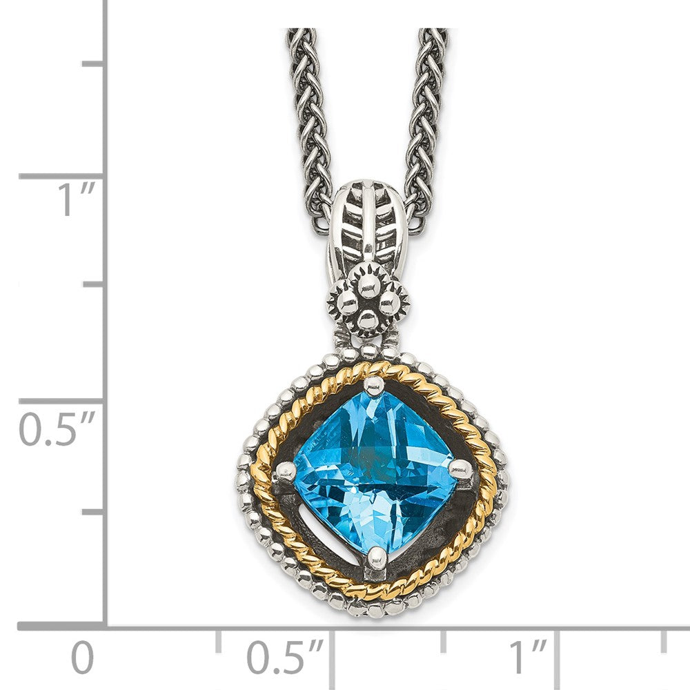 Sterling Silver Antiqued w/14k Swiss Blue Topaz Necklace