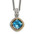Sterling Silver Antiqued w/14k Swiss Blue Topaz Necklace
