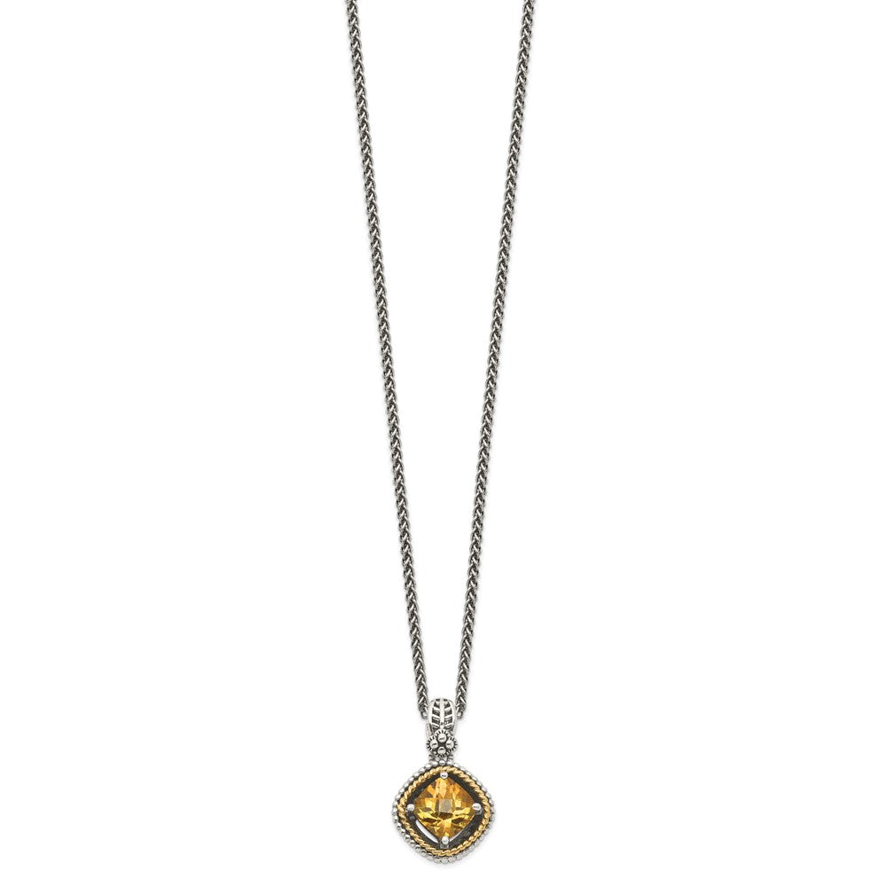 Sterling Silver Antiqued w/14k Citrine Necklace