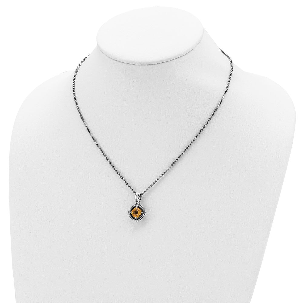 Sterling Silver Antiqued w/14k Citrine Necklace